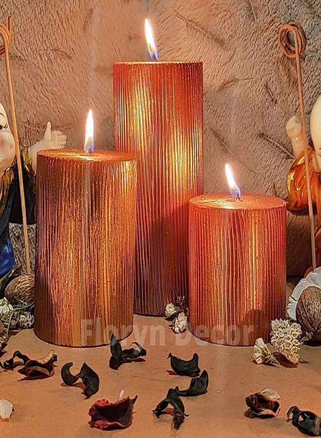Floryn Decor شمعة عمودية كبيرة من شمع البارافين النحاسي بلمسة نهائية ريفية من فلورين ديكور (3 × 12 بوصة) - Image 4